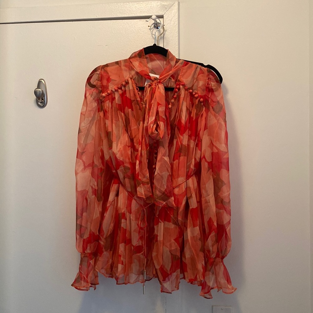 NWT ACLER Gorgeous floral top w tie around waist and neck bow